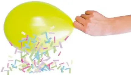 Globo amarillo frotado que atrae pequeños papeles de colores; texto: 'La carga negativa del globo atrae la carga positiva'.