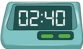 Reloj digital que muestra 02:40, con la indicación 'veinte minutos para las tres horas'.