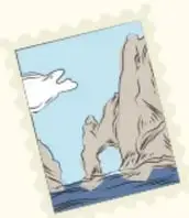 Ilustración de un paisaje montañoso con cielo azul y nubes.