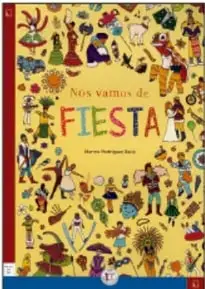 Portada de Nos vamos de fiesta: ilustración colorida con muchas personas celebrando y el título en letras grandes.