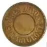 Fotografía del reverso de una moneda de bronce de 2 Reales (San Bartolomé, Inés Auyon), con ficha del Museo Numismático Nacional.