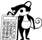 Personaje de zorrillo con una calculadora.