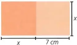 Diagrama de un rectángulo cuyos lados son $x$ y $x+7\ \text{cm}$.