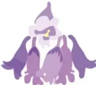 Ilustración de un ser fantástico o anciana con túnicas moradas, como un personaje mágico del cuento.