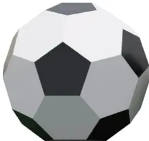 Ilustración de una pelota de fútbol (icosaedro truncado) formada por caras pentagonales negras y hexagonales blancas/grises.