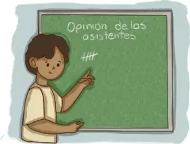 Dos estudiantes de pie revisando papeletas juntos, uno toma notas.