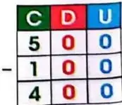 Cinco representaciones de centenas, con una tachada, para mostrar $500-100=400$.