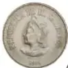 Fotografía del anverso de una moneda: Un Colón de El Salvador, 1984, con ficha numismática.