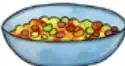 Ilustración de un bol con una ensalada de frutas (macedonia).