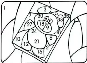 Cuadrícula con regiones numeradas para colorear los resultados de la tabla del 3 y descubrir una imagen.