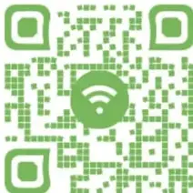 Código QR verde con icono de señal de internet y el enlace https://bit.ly/3kAatoR debajo.