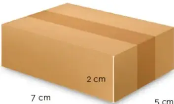 Ilustración de una caja rectangular de cartón con las medidas 7 cm (largo), 5 cm (ancho) y 2 cm (alto).