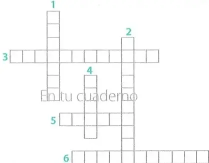 Crucigrama con seis pistas sobre sucesos, unión, intersección, diferencia y complemento.