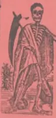 Ilustración de un panteón con cruces, personajes esqueléticos y una tumba; al centro se lee 'Gran Mole de Calaveras'.