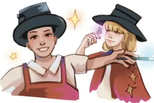 Ilustración digital de dos personajes con sombreros, varitas de magia y destellos; pies de foto: Abigail Godoy Araujo, Querétaro.