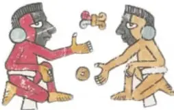 Dos personajes sentados dialogando, uno con máscara de tlacuache.
