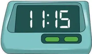 Reloj digital que marca 11:15, hora de inicio del recreo.