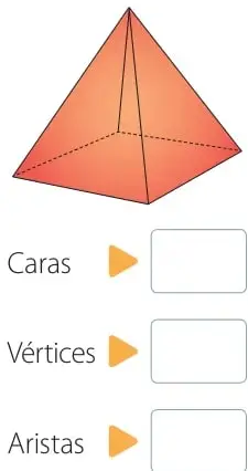 Pirámide de base cuadrada en tonos naranja, dibujada en perspectiva con las aristas ocultas en línea segmentada.