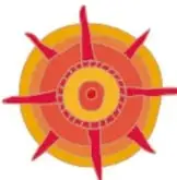 Ilustración de un sol de colores naranja y rojo.