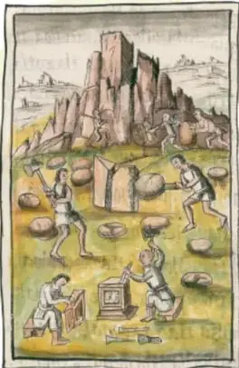 Grabado antiguo de mineros explotando yacimientos de plata.