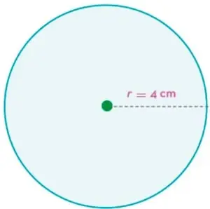 Círculo con radio r = 4 cm marcado desde el centro hasta el borde.