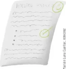 Dos fotografías de hojas manuscritas con anotaciones, correcciones y caritas sonrientes; crédito: Marín Luna Cuellar, SSNMXTEZ.