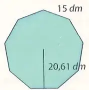 Cinco polígonos regulares con medidas de lado y apotema para calcular sus áreas.
