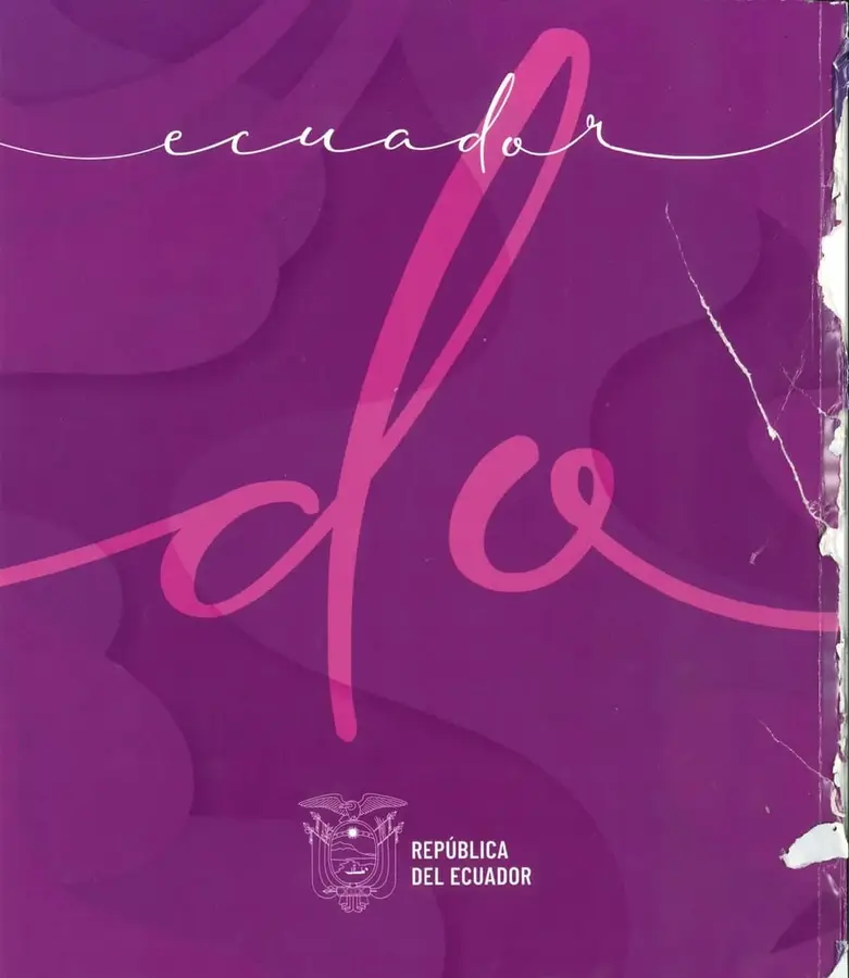 Fondo morado/magenta con la palabra 'ecuador' escrita en tipografía cursiva decorativa