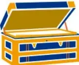 Ilustración de un baúl abierto de color amarillo con detalles azules, del cual salen líneas que sugieren creatividad.