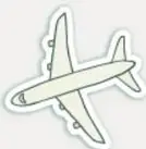 Pegatina de un avión de papel o avioneta blanca y gris.