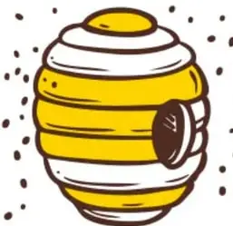 Tres abejas ilustradas en vuelo con estelas de texto curvo «bzzzz» de distintas longitudes; una de ellas hace un círculo completo. Crédito de Aurora Alejandra Limón Aguirre, Jalisco.