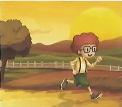 Ilustración de un niño corriendo al aire libre durante el día.