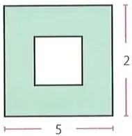 Región rectangular o cuadrada sombreada con un cuadrado blanco en el centro; se indican las medidas 5 y 2.