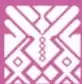 Ícono con un diseño geométrico de tipo prehispánico sobre fondo magenta.