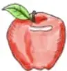 Ilustración de una manzana roja con una hoja verde.