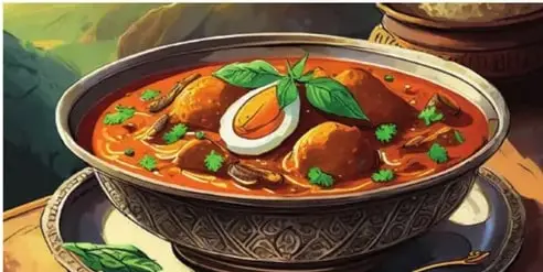 Plato de curry con arroz blanco al lado.