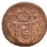 Fotografía del anverso de una moneda antigua de cobre (Moneda Agustín de Iturbide, 1/8 de Real, 1822).