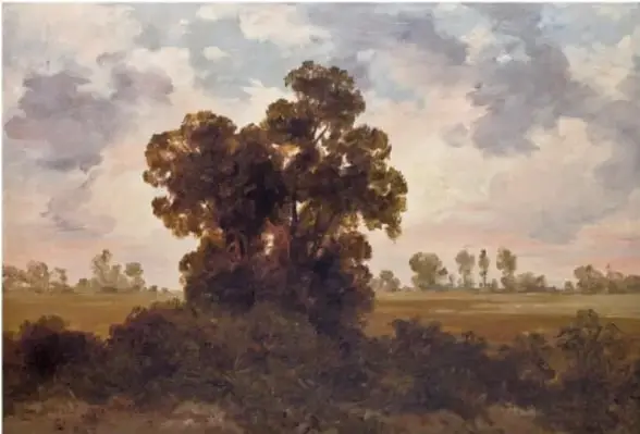 Pintura 'Árboles' (1907) de José María Velasco: grupo de árboles en un campo abierto bajo un cielo con nubes.