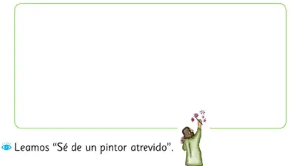 Recuadro grande para dibujar, con una niña pintando flores.