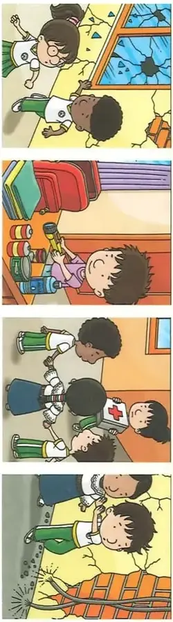 Cuatro ilustraciones de niños realizando actividades cotidianas, como comer, cepillarse los dientes y arreglarse.