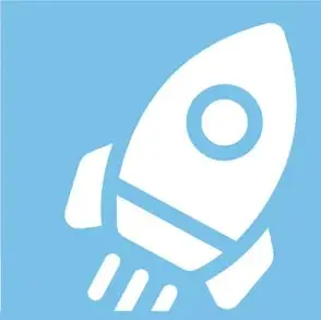 Ícono de cohete blanco sobre fondo celeste, símbolo del programa educativo.