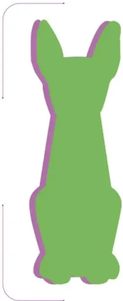 Silueta verde y morada de un perro xoloitzcuintle sentado, de perfil.