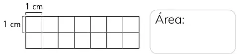 Seis rectángulos en cuadrícula rotulados a–f con espacios para escribir el área en cm².