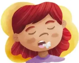 Ilustración de una niña con los ojos cerrados y la boca entreabierta, representando la respiración.