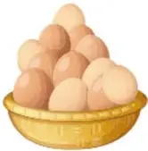 Canasta con 12 huevos; globo de diálogo: "La cantidad de huevos que hay en la canasta es 12."