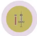 Icono circular con un termómetro y una jeringa, acompaña al punto V sobre servicios de salud