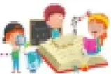Ilustración de estudiantes leyendo un libro.