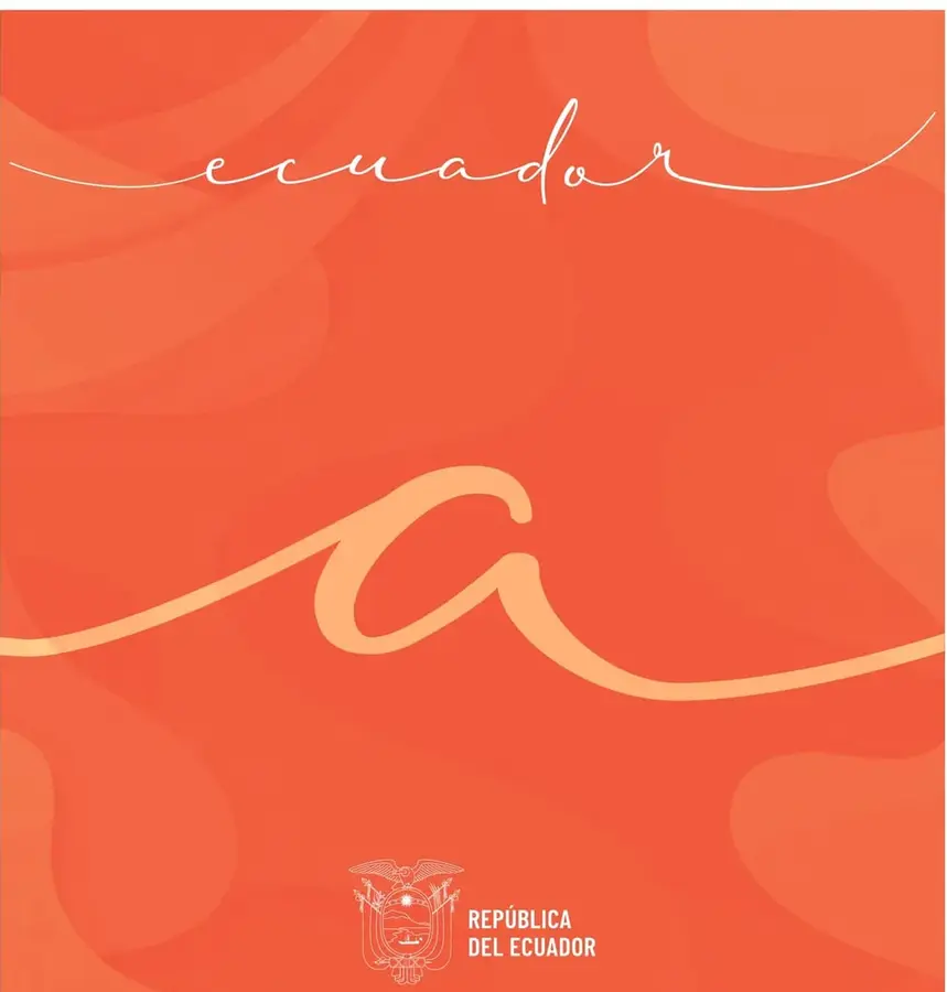 Palabra 'ecuador' escrita en caligrafía manuscrita blanca sobre fondo naranja.
