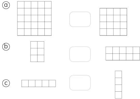 Tres pares de cuadrículas para comparar áreas contando cuadrados.