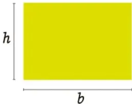 Rectángulo amarillo con la altura etiquetada como h y la base como b, acompañado de la fórmula del área A = b × h.